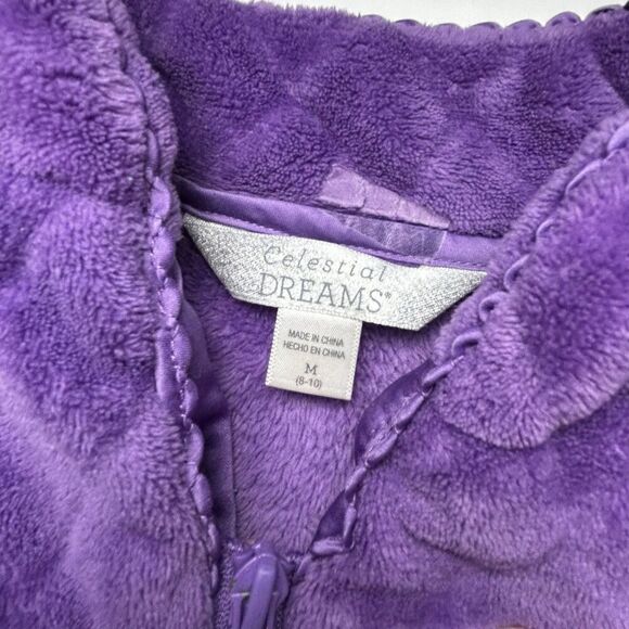 Celestial Dreams Vintage Robe Housecoat M Purple Fleece Zip Long Sleeve Pockets - Picture 5 of 6